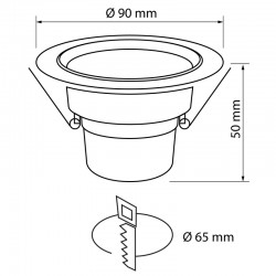 LED луна за вграждане, подвижна, 8W, 4200K, 220-240V AC, неутрална светлина