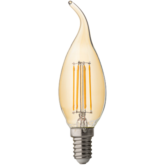 LED filament лампа пламък, димираща, 4W, E14, 2500K, 220-240V AC, амбър