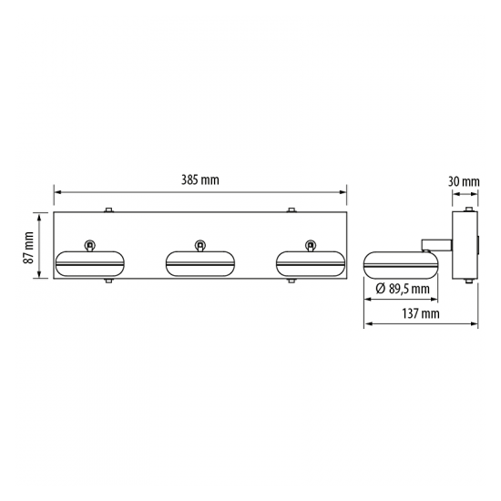 LED осветително тяло за баня, 3x5W, 2700K хром, IP44