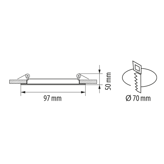LED стъклен панел за вграждане, кръг, 6W, 2700K, 220-240V AC, IP44