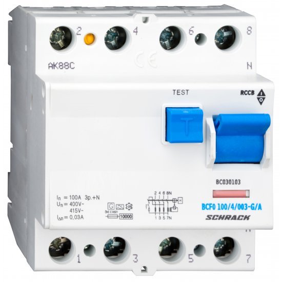 Дефектнотокова защита 4P 100A 30mA 10kA тип А/G