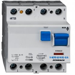 Дефектнотокова защита 4P 63A 100mA 10kA тип A/S/V/FU