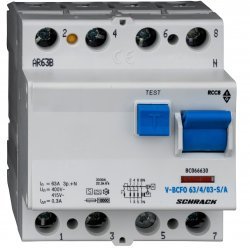 Дефектнотокова защита 4P 63A 300mA 10kA тип A/S/V