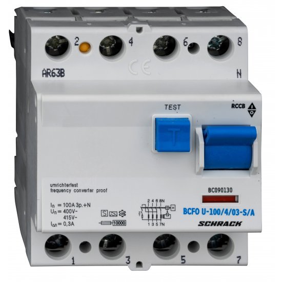 Дефектнотокова защита 4P 100A 300mA 10kA тип A/S/FU
