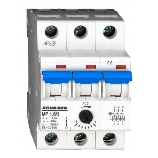 Моторна защита модулна за монтаж на DIN релса 3P, 1.0-1.6A