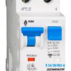 Дефектнотокова защита с прекъсвач 1Р+N, В крива, 16A, 30mA, 10kA, тип A