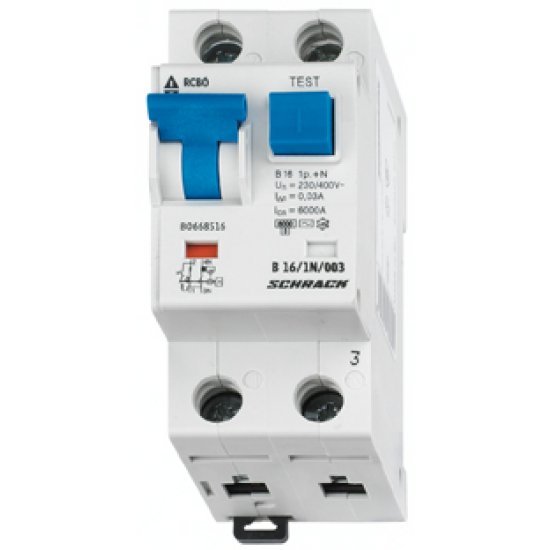 Дефектнотокова защита с прекъсвач 1Р+N, В крива, 16A, 30mA, 6kA, тип AС
