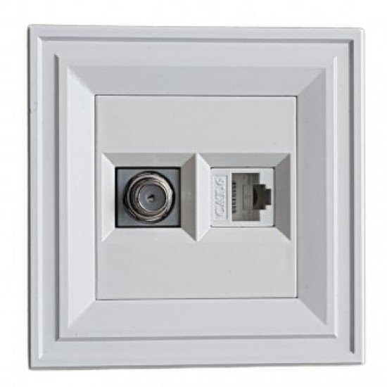 Розетка TV F + RJ45 cat.6 2M бял
