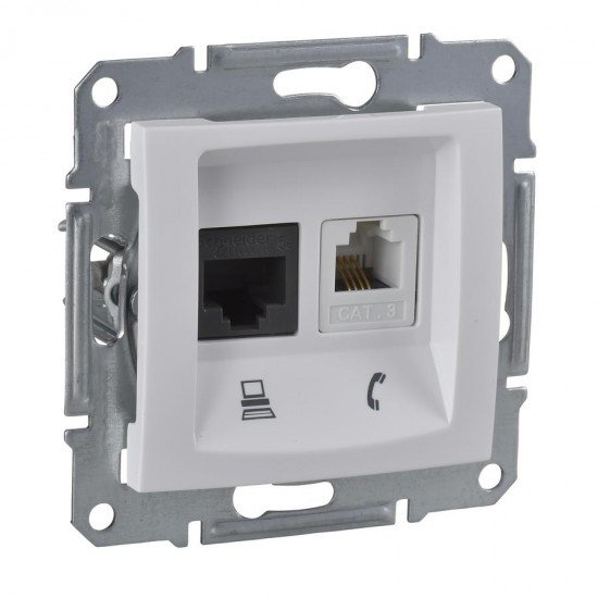 Розетка RJ11 + RJ45 UTP, кат. 5е, бял (механизъм + монт. рамка) Розетка RJ11 + RJ45 UTP, кат. 5е, бял (механизъм + монт. рамка)